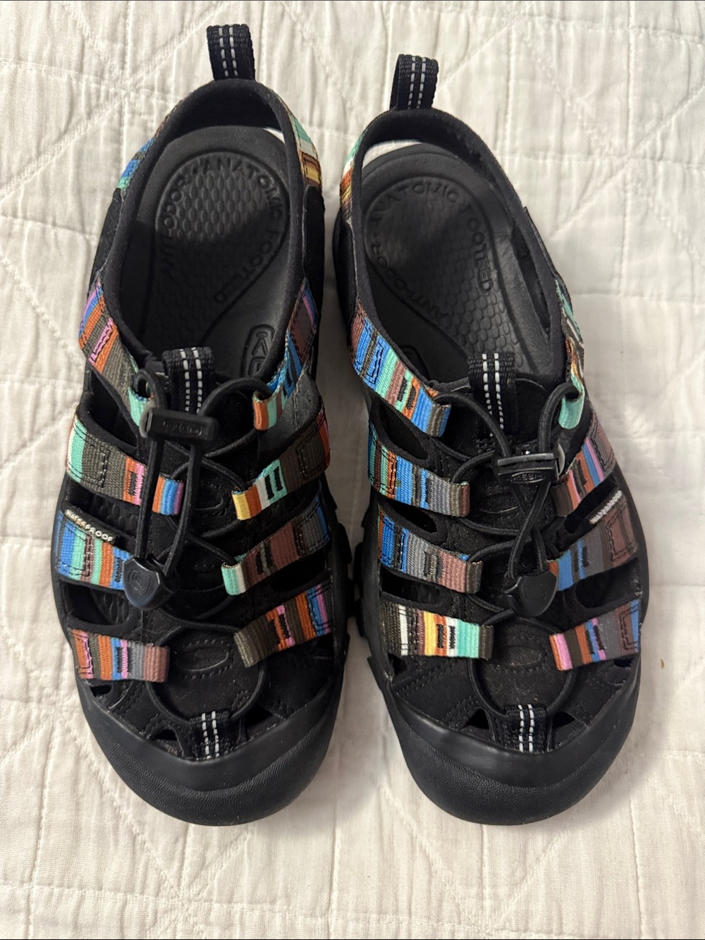 Keen Kids Black Sandals with Multicolor Stripe Webbing